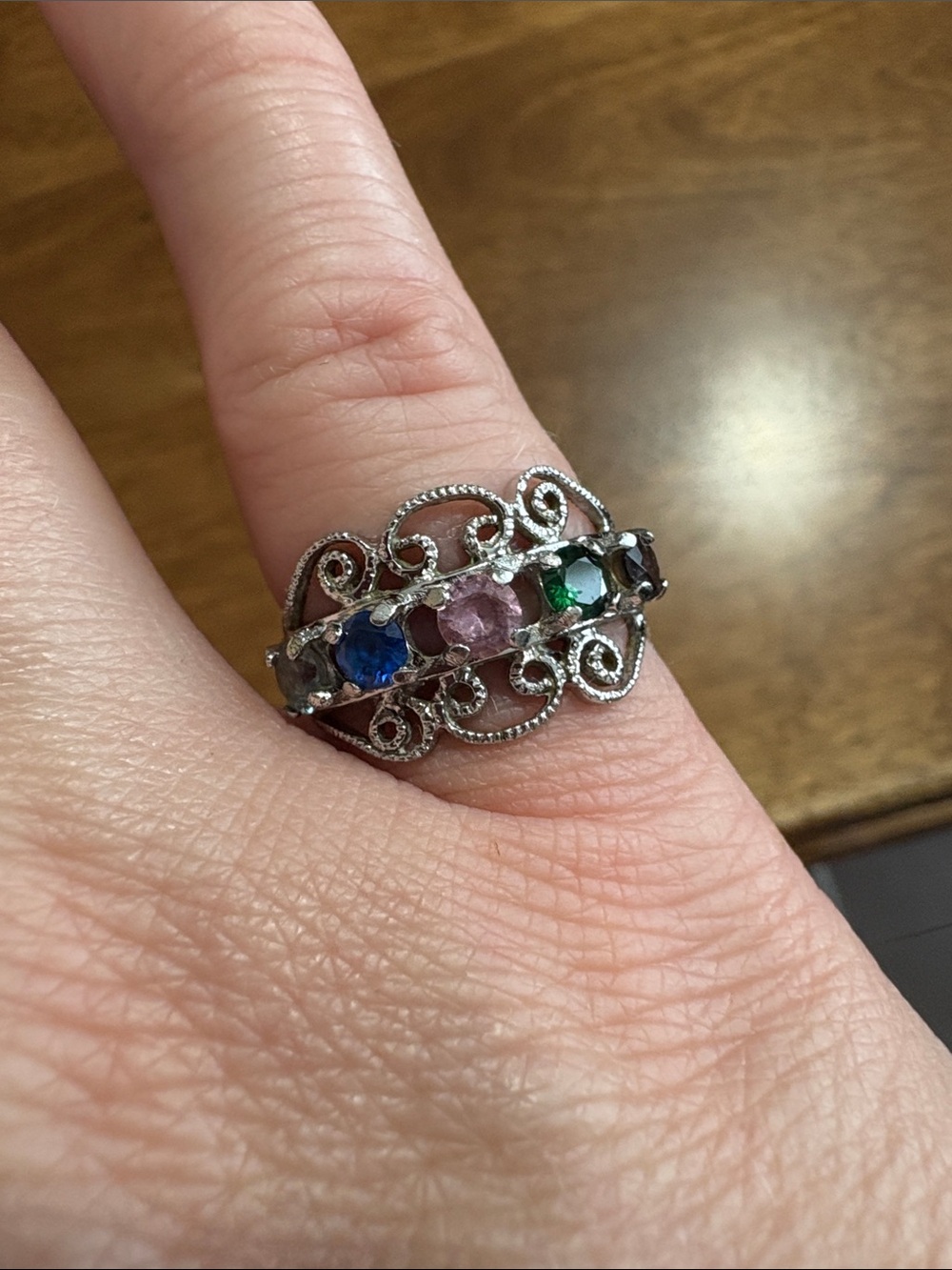 Vintage Sterling Silver Birthstone Filigree Ring